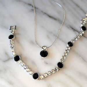 MONET set - silver with black stones and white cz's- necklace and bracelet